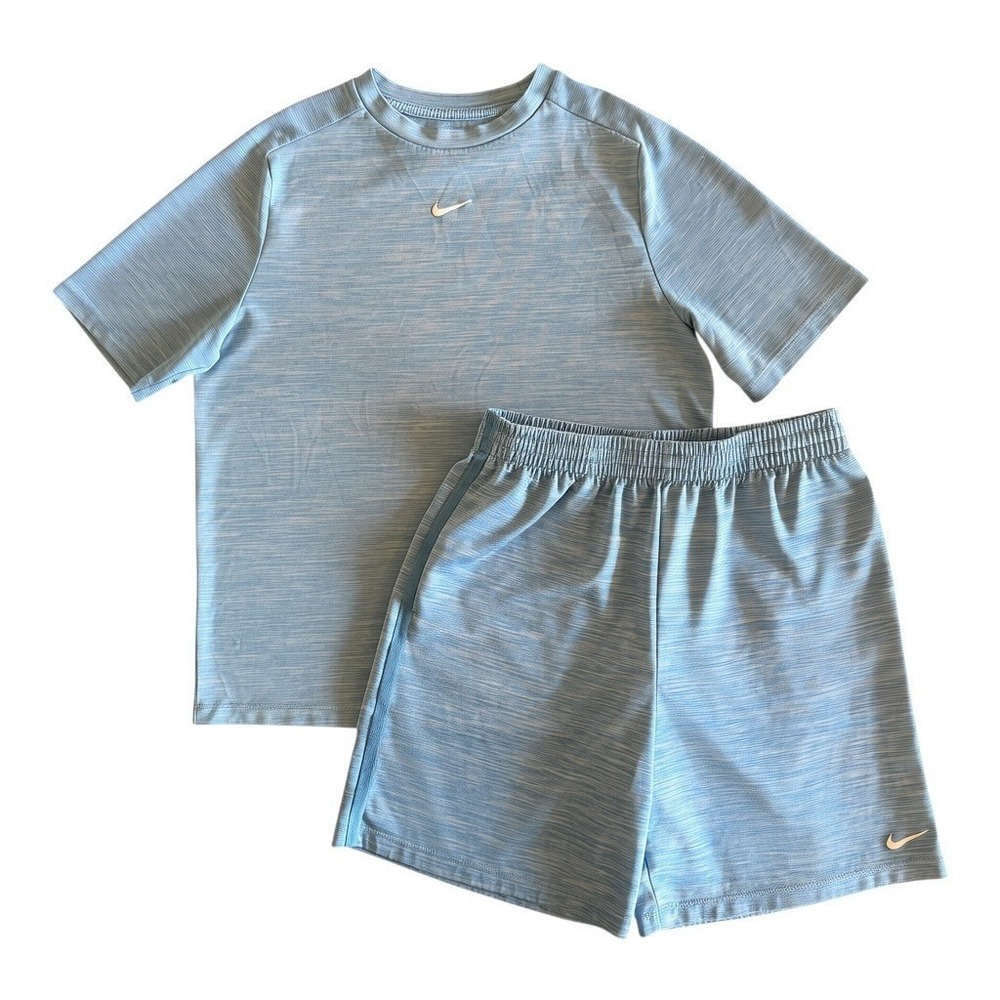 Nike Boys Light Blue Heather Dri-FIT Athletic Shirt Shorts Outfit - Youth XL